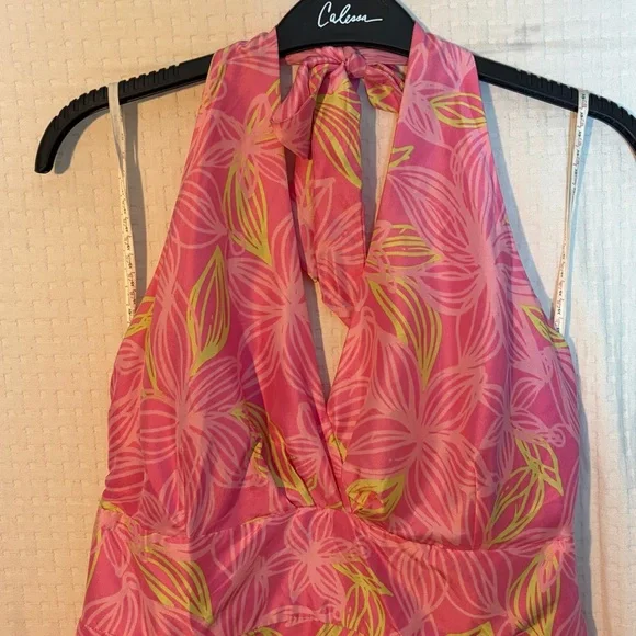 Vintage Lilly Pulitzer Halter Dress 100% Silk Pink Floral Size 8 TINY HOLES READ - Picture 4 of 12